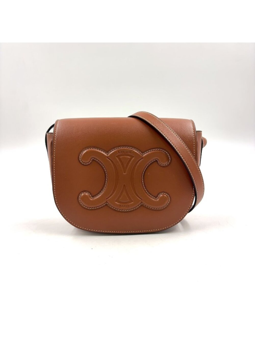 Celine Folco Cuir Triomphe Leather Brown Shoulder Bag Gold